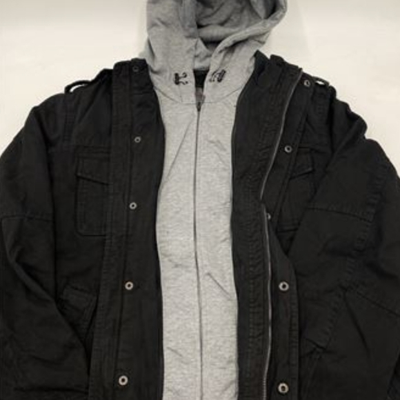 Levi's Men's Washed Cotton Hooded Military Jacket, Black, Large - Picture 5 of 5